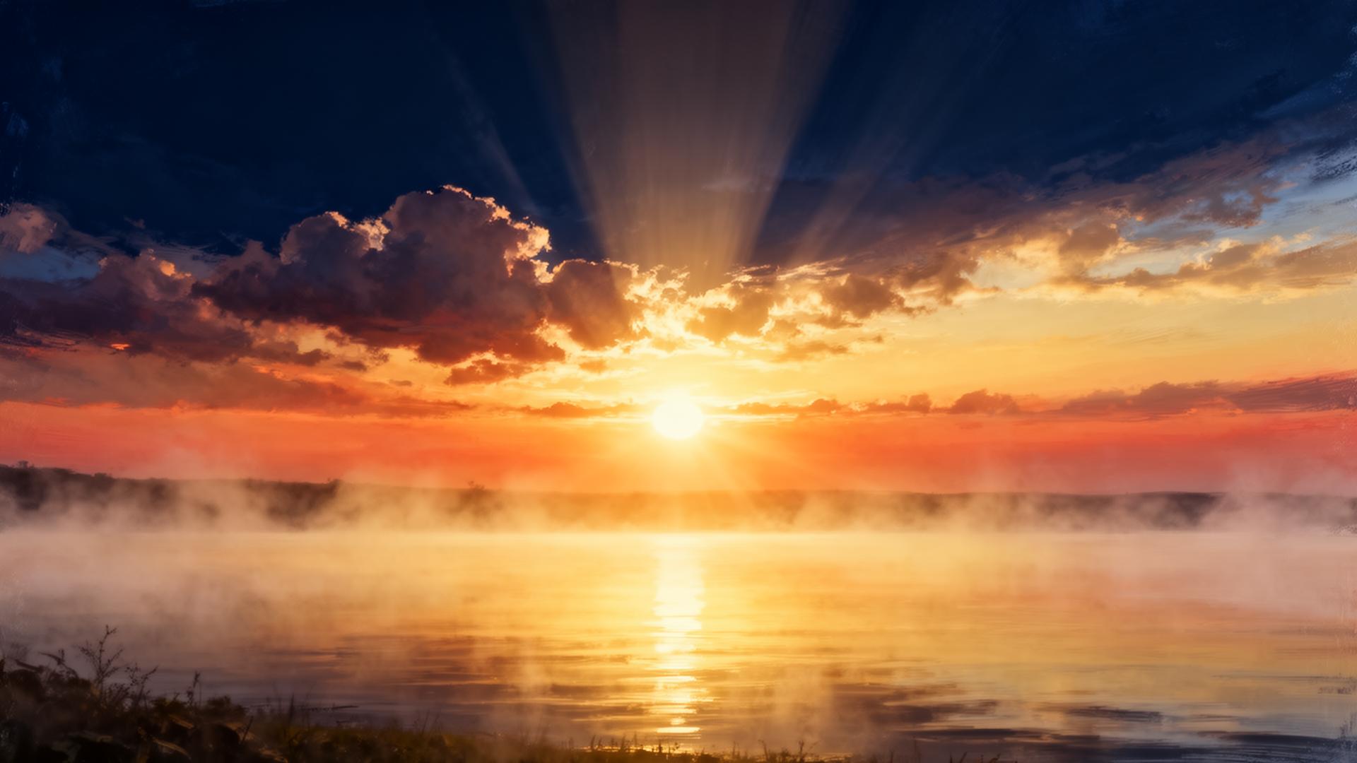 Sunrise breaking over a calm horizon